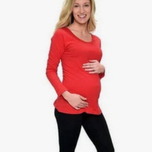 Time and Tru Red Long Sleeve Ruched Maternity Top - Picture 1 of 9